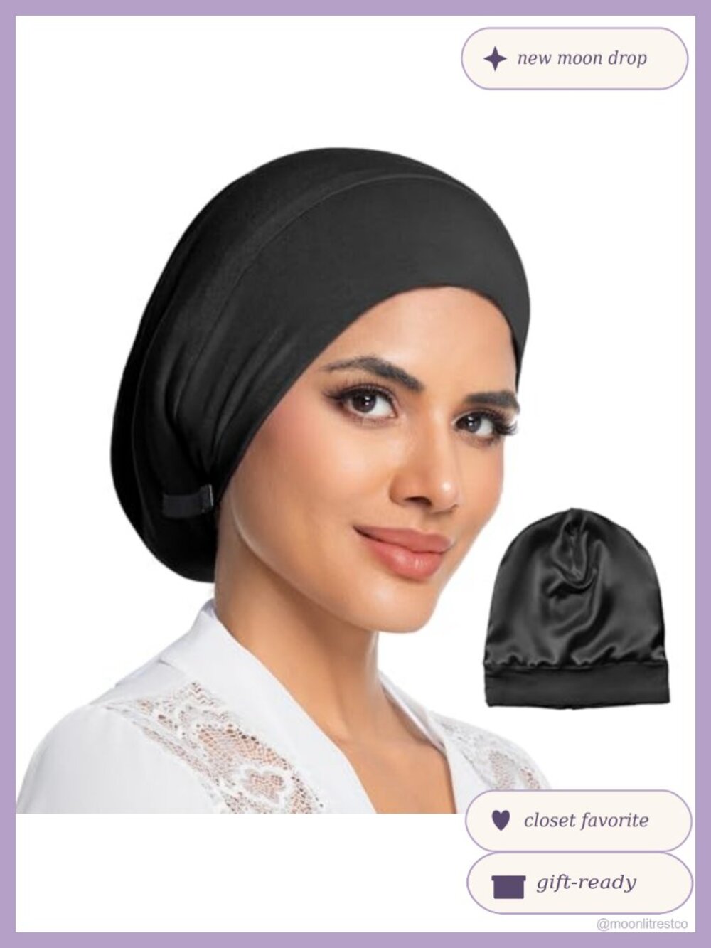 100% Mulberry Silk Lined Sleep Bonnet Adjustable Anti-Frizz Hair